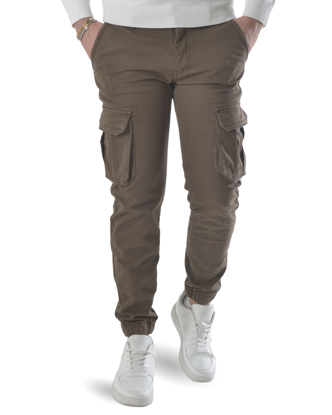 Pantalone cargo felpato internamente art. J732 tortora