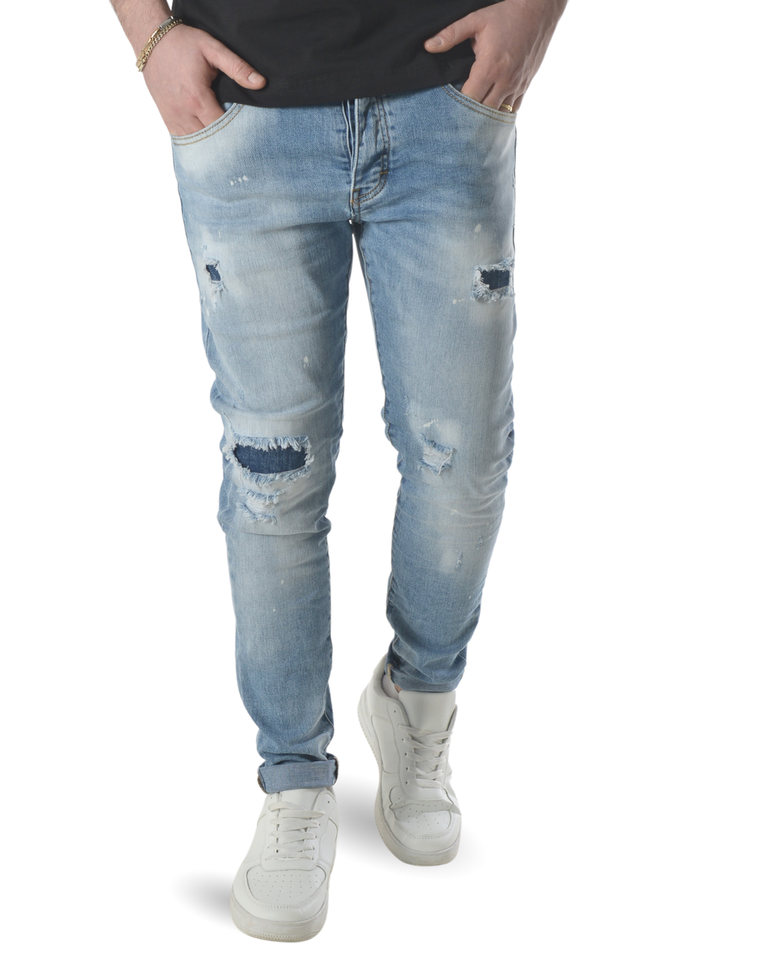 Jeans art jc-7113b slim fit denim chiaro con rotture
