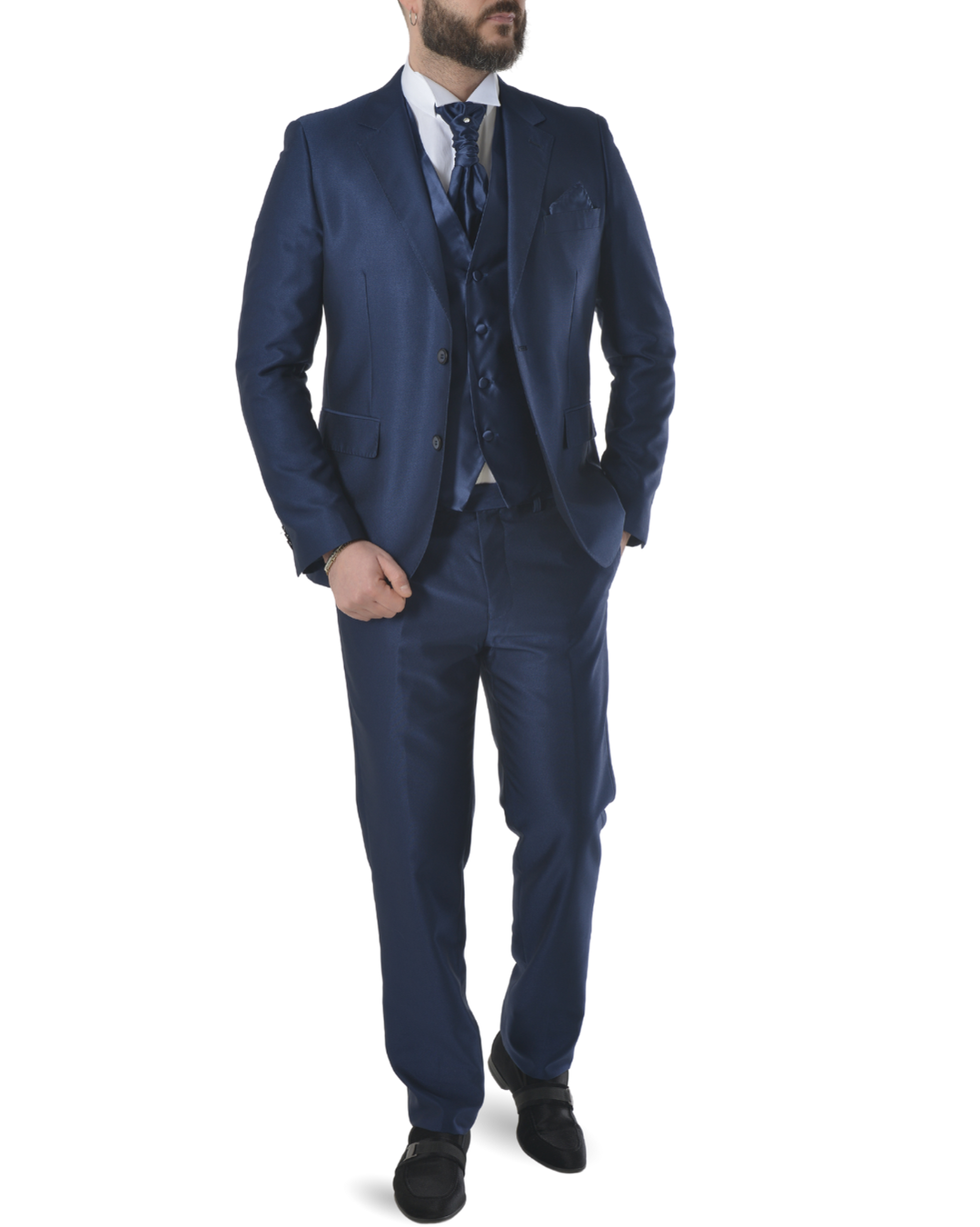 Abito completo elegante con gilet e cravattone art regular blu elettrico