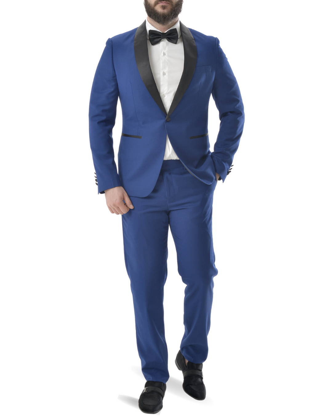 Abito smoking giacca e pantalone azzurro elettrico