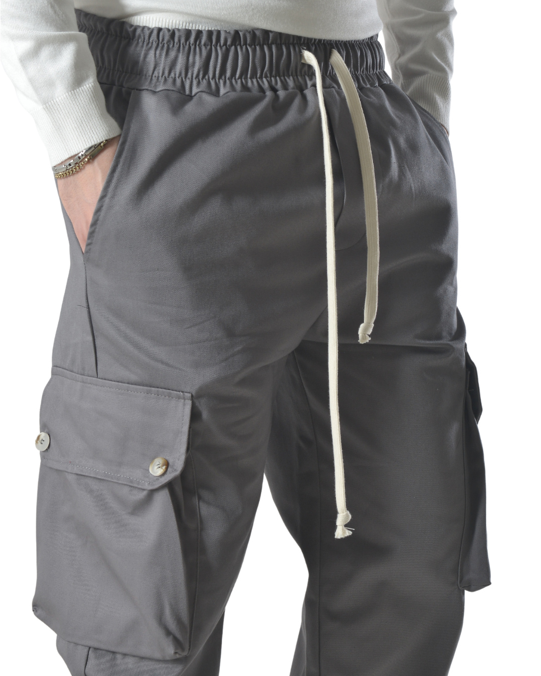 Pantalaccio cargo oversize in tessuto di cotone art 017204 grigio scuro