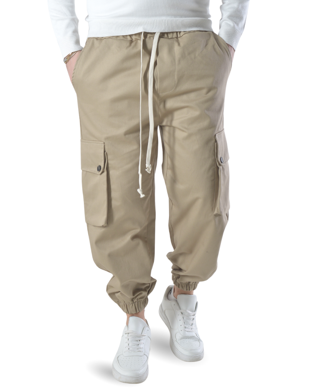 Pantalaccio cargo oversize in tessuto di cotone art 017204 beige scuro