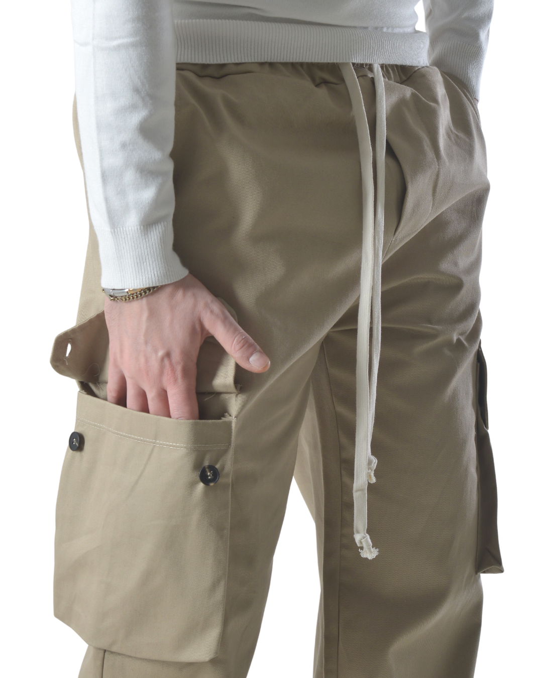 Pantalaccio cargo oversize in tessuto di cotone art 017204 beige scuro