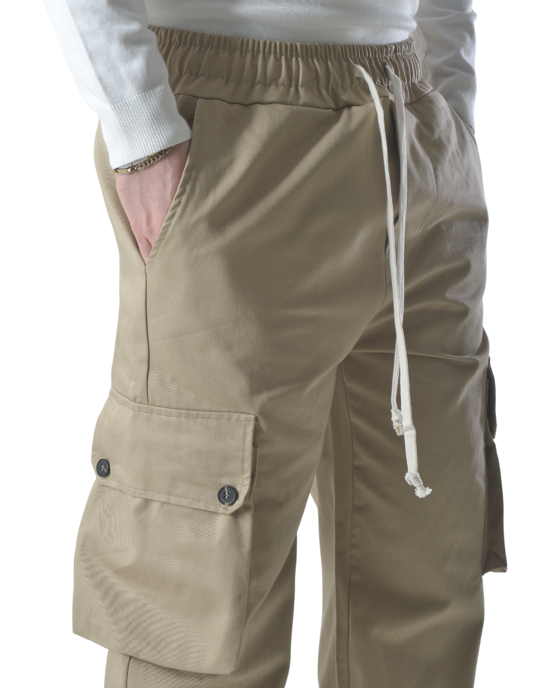 Pantalaccio cargo oversize in tessuto di cotone art 017204 beige scuro
