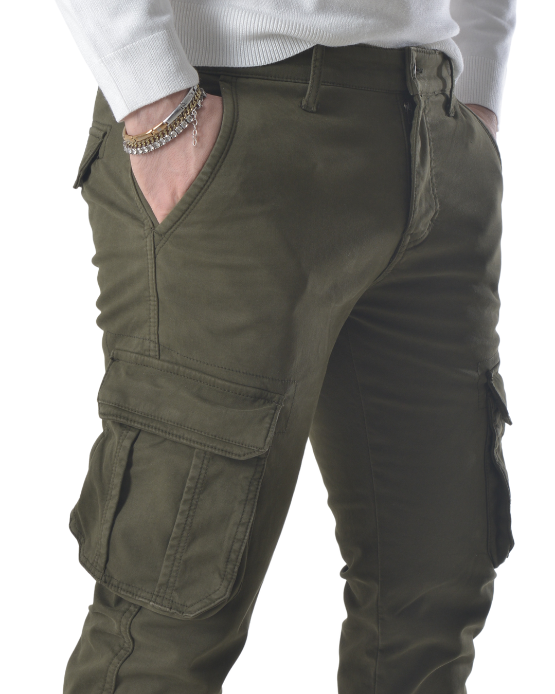 Pantalone cargo felpato internamente art. J732 verde