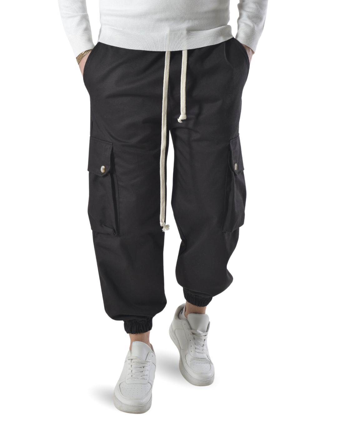 Pantalaccio cargo oversize in tessuto di cotone art 017204 nero