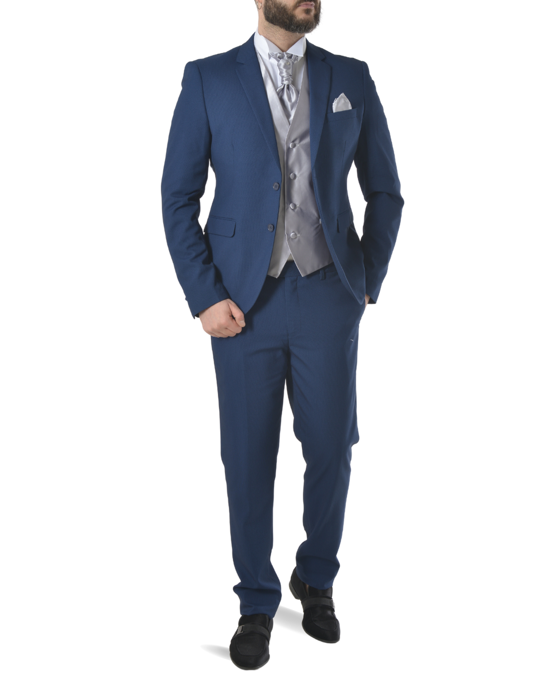 Abito completo elegante con gilet e cravattone art slim blu