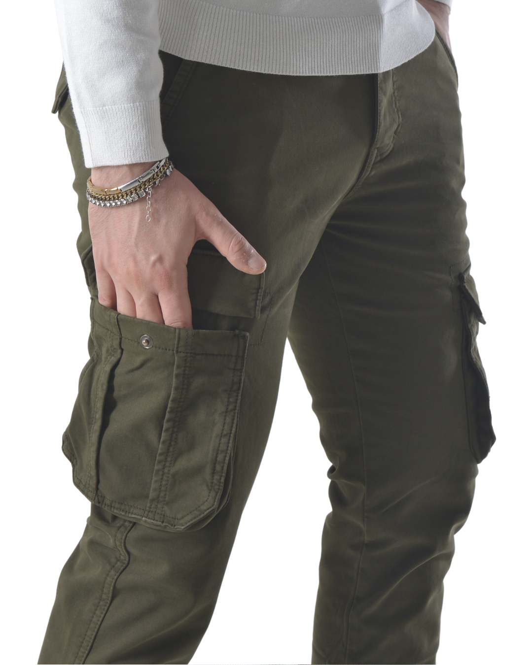 Pantalone cargo felpato internamente art. J732 verde