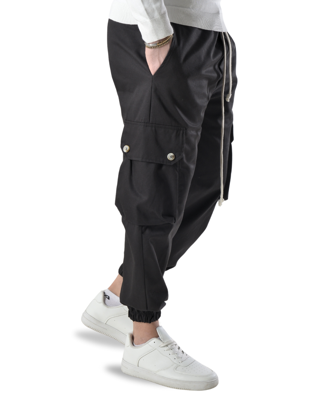 Pantalaccio cargo oversize in tessuto di cotone art 017204 nero