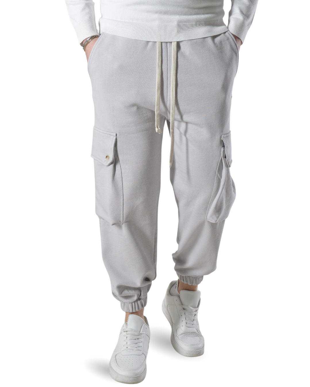 Pantalaccio tuta cargo oversize in cotone art 017301 grigio chiaro