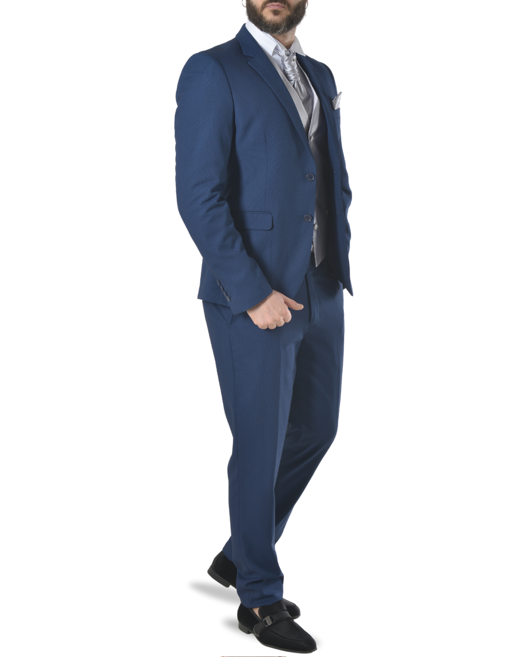 Abito completo elegante con gilet e cravattone art slim blu