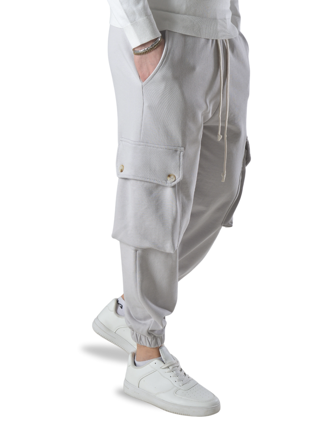 Pantalaccio tuta cargo oversize in cotone art 017301 grigio chiaro