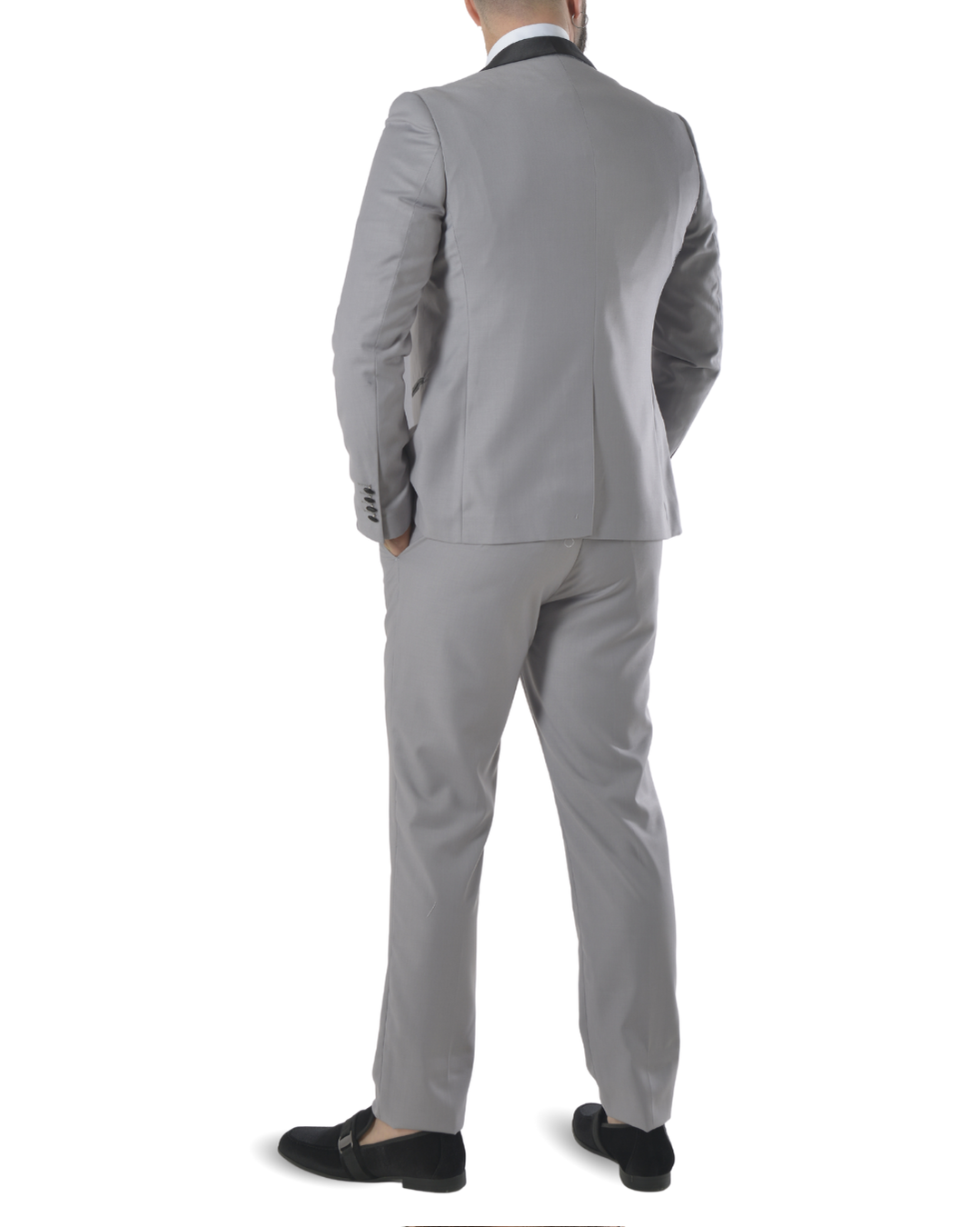 Abito completo elegante con gilet e cravattone art smoking grigio chiaro