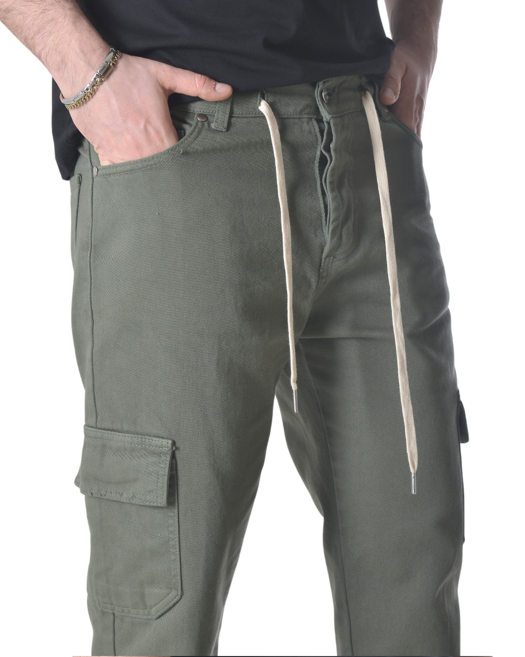 Pantalone cargo art poke loose fit verde militare
