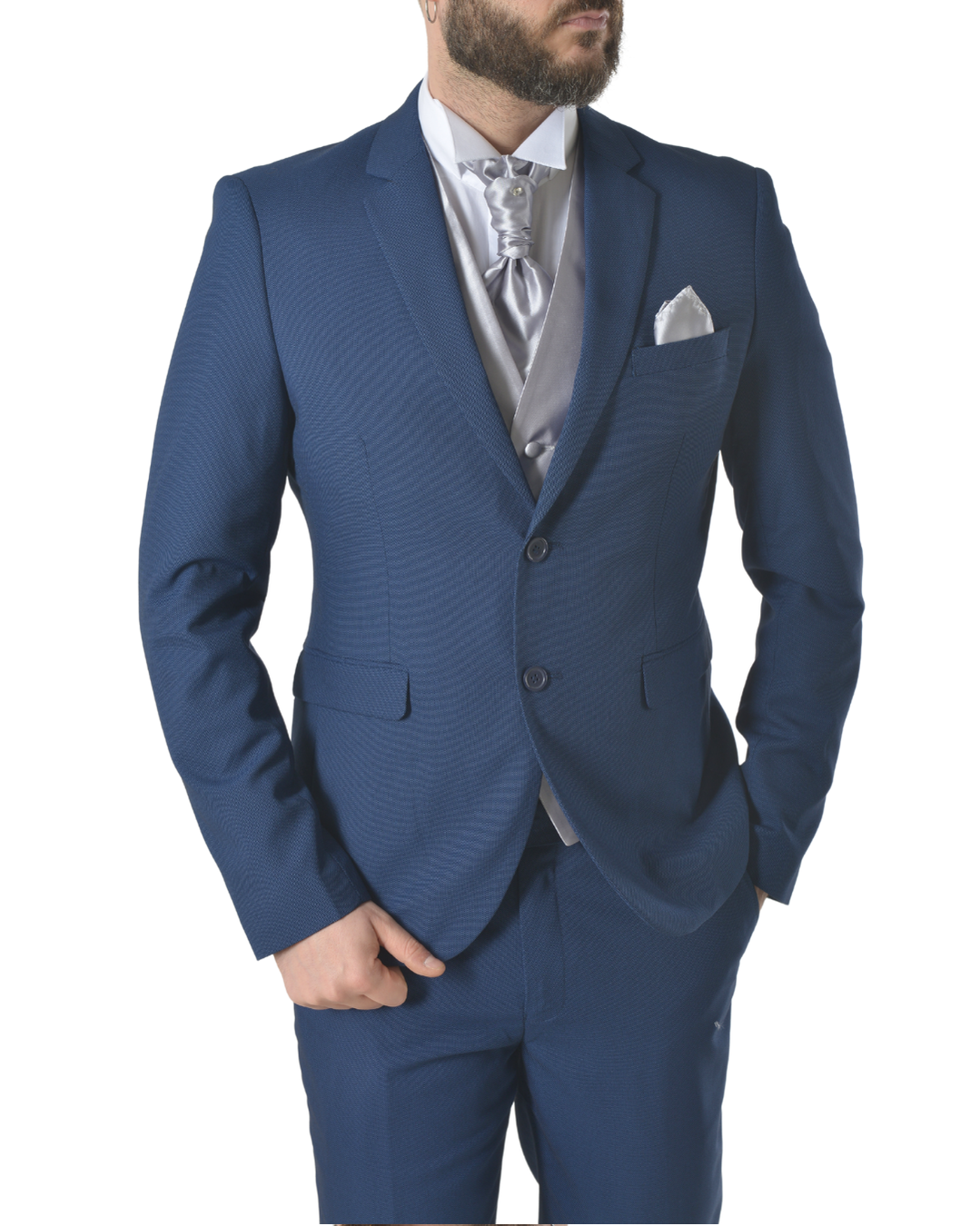 Abito completo elegante con gilet e cravattone art slim blu