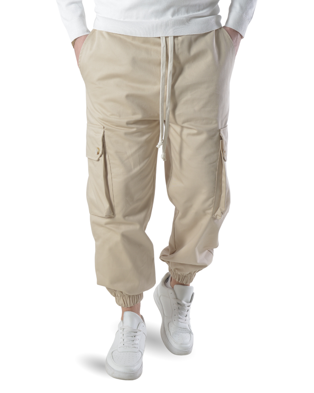 Pantalaccio cargo oversize in tessuto di cotone art 017204 beige chiaro