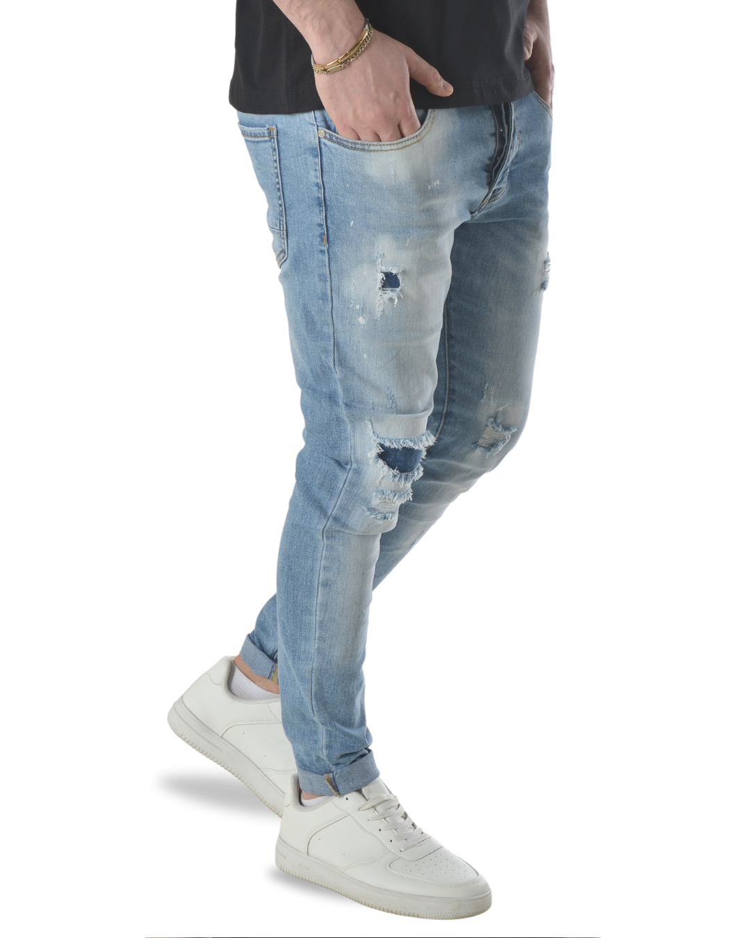 Jeans art jc-7113b slim fit denim chiaro con rotture