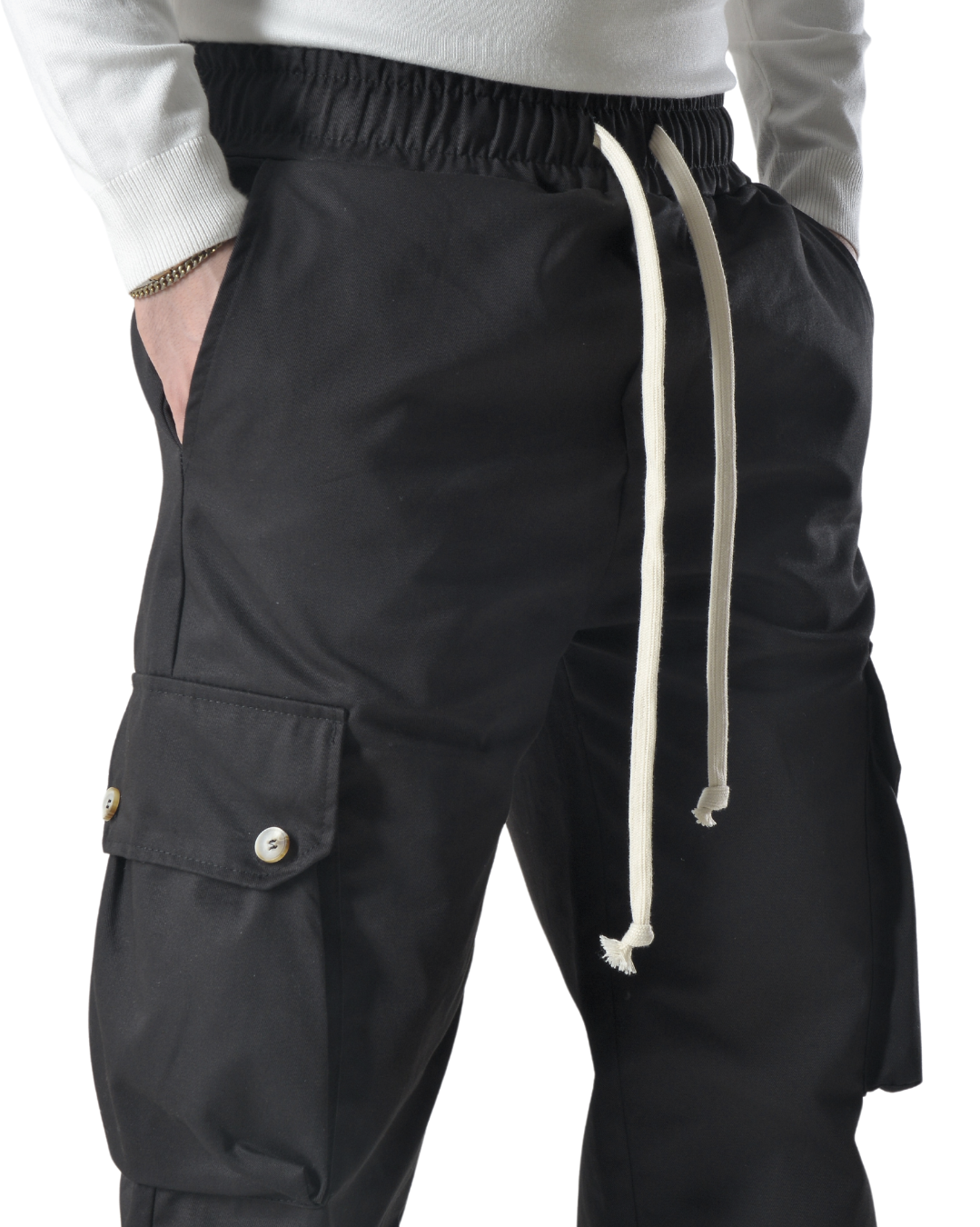 Pantalaccio cargo oversize in tessuto di cotone art 017204 nero