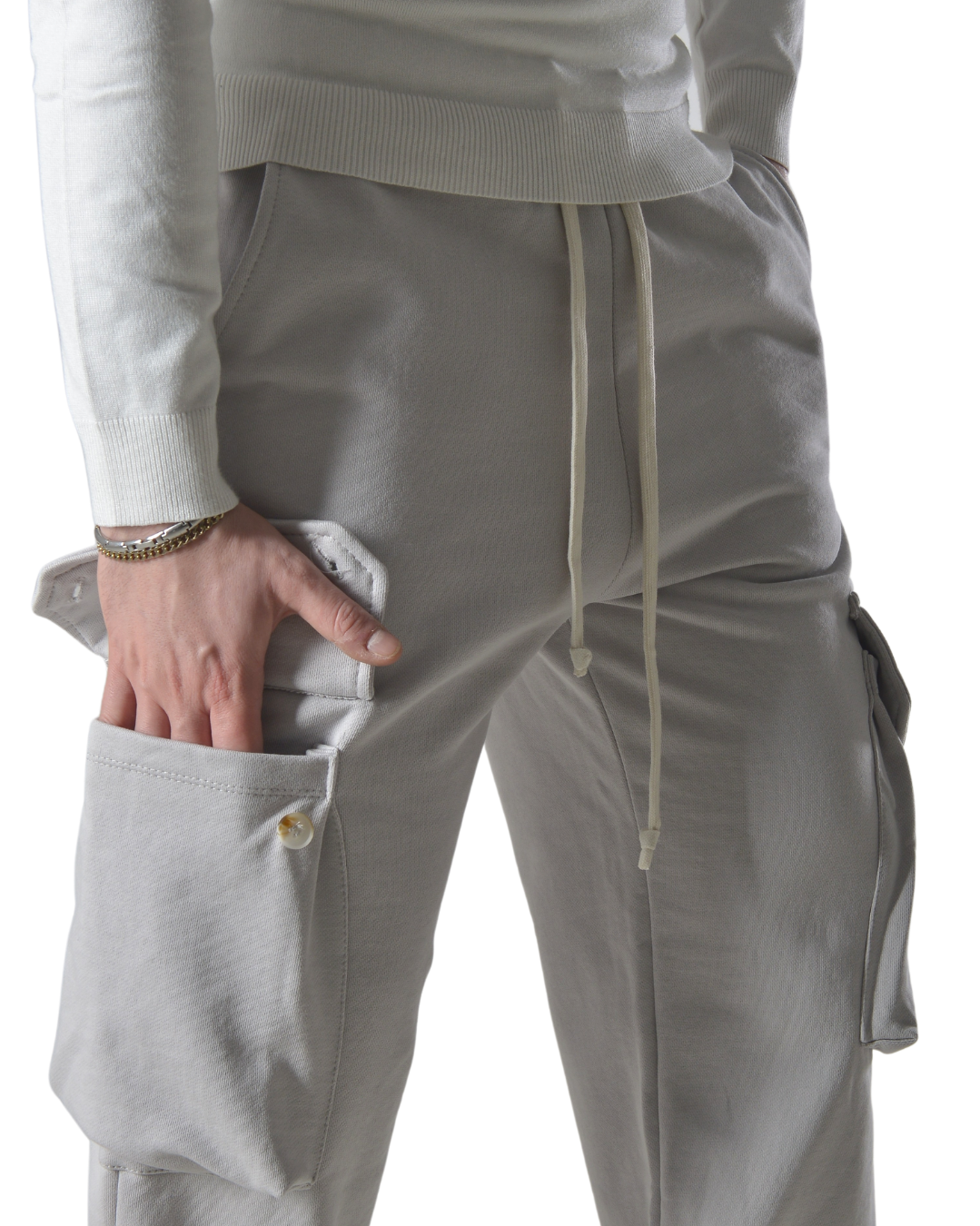 Pantalaccio tuta cargo oversize in cotone art 017301 grigio chiaro