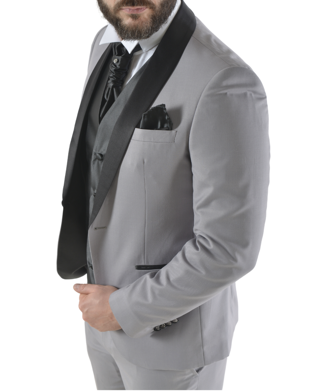 Abito completo elegante con gilet e cravattone art smoking grigio chiaro