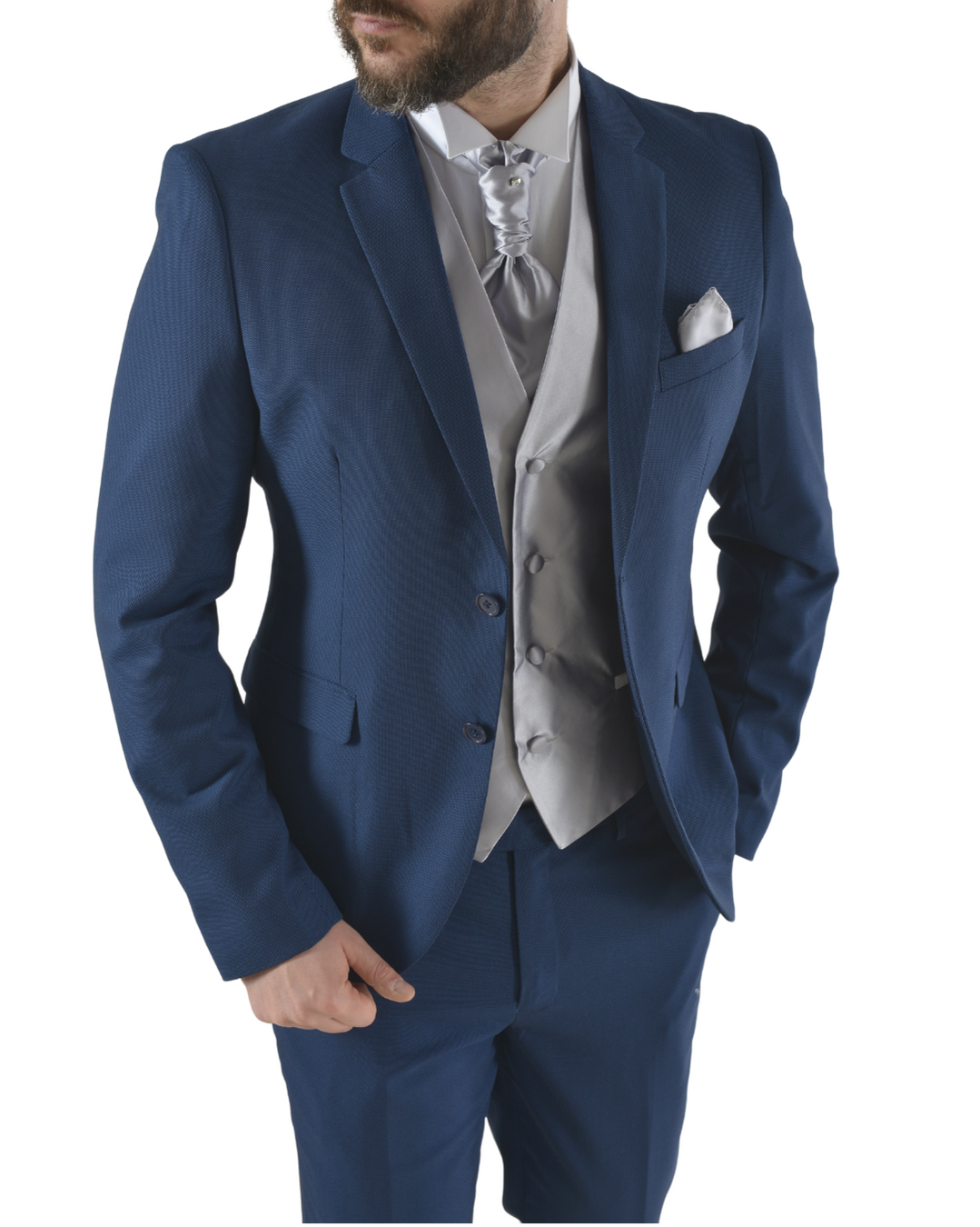 Abito completo elegante con gilet e cravattone art slim blu