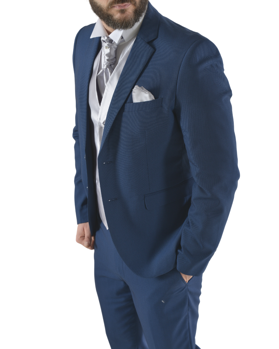 Abito completo elegante con gilet e cravattone art slim blu