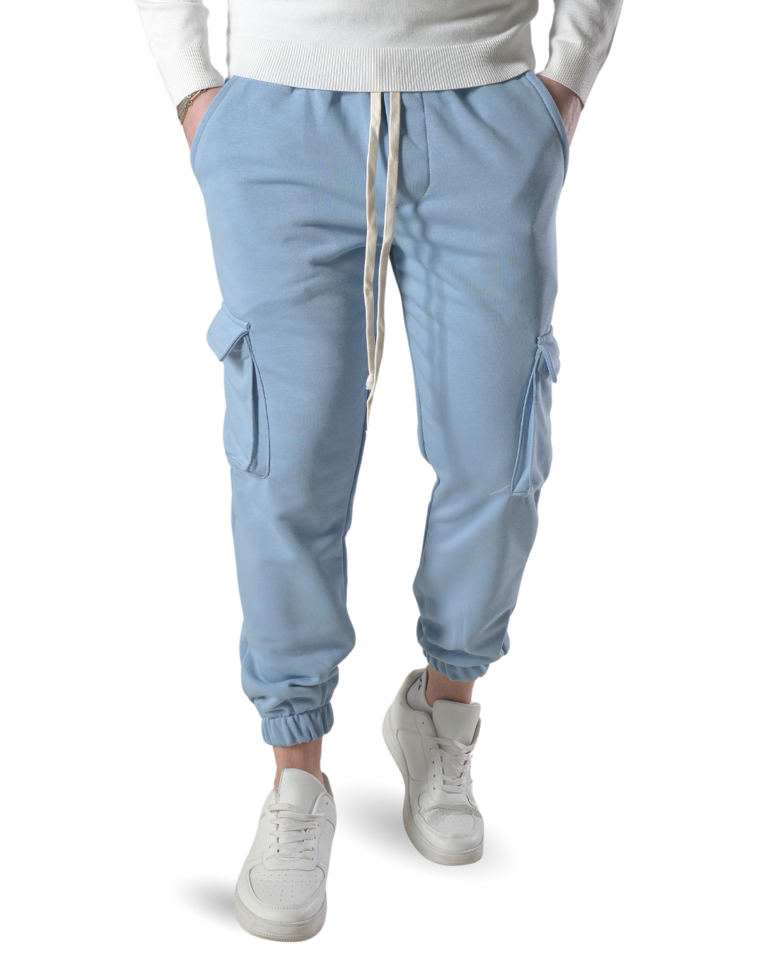 Pantalaccio tuta cargo in cotone art 026 celeste