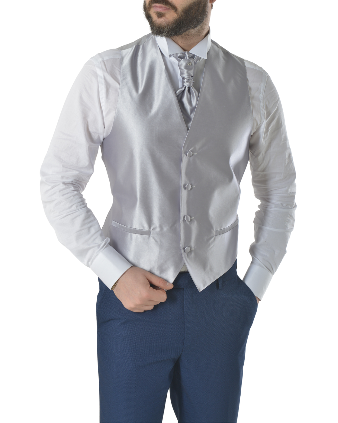 Abito completo elegante con gilet e cravattone art slim blu