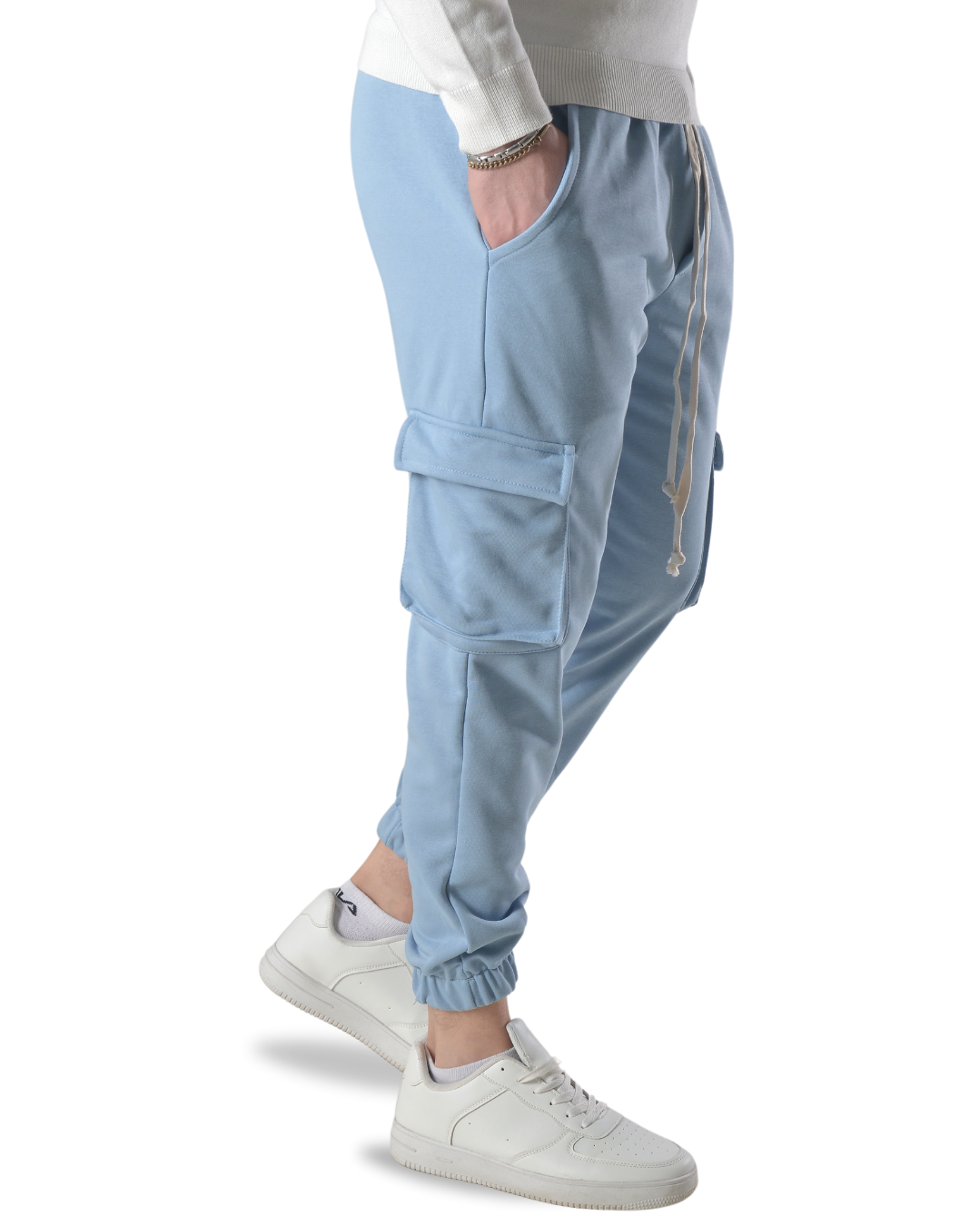 Pantalaccio tuta cargo in cotone art 026 celeste