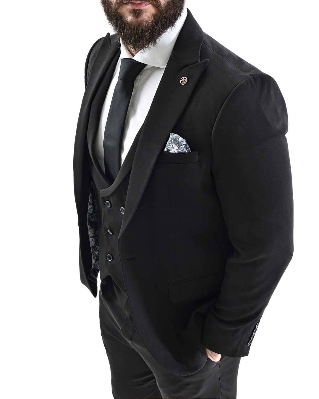 Abito completo elegante con gilet art nero slim monaco