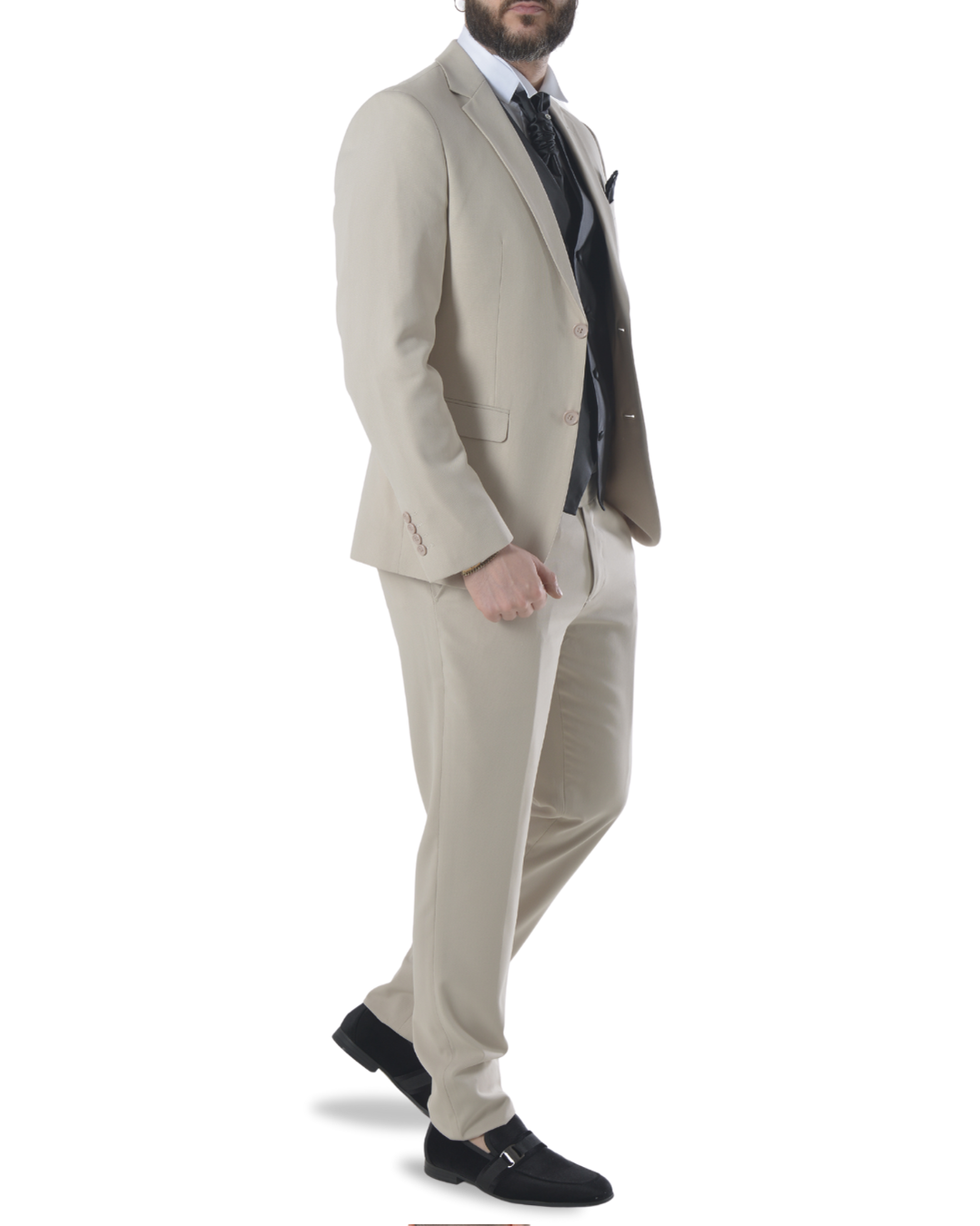 Abito completo elegante con gilet e cravattone art slim beige