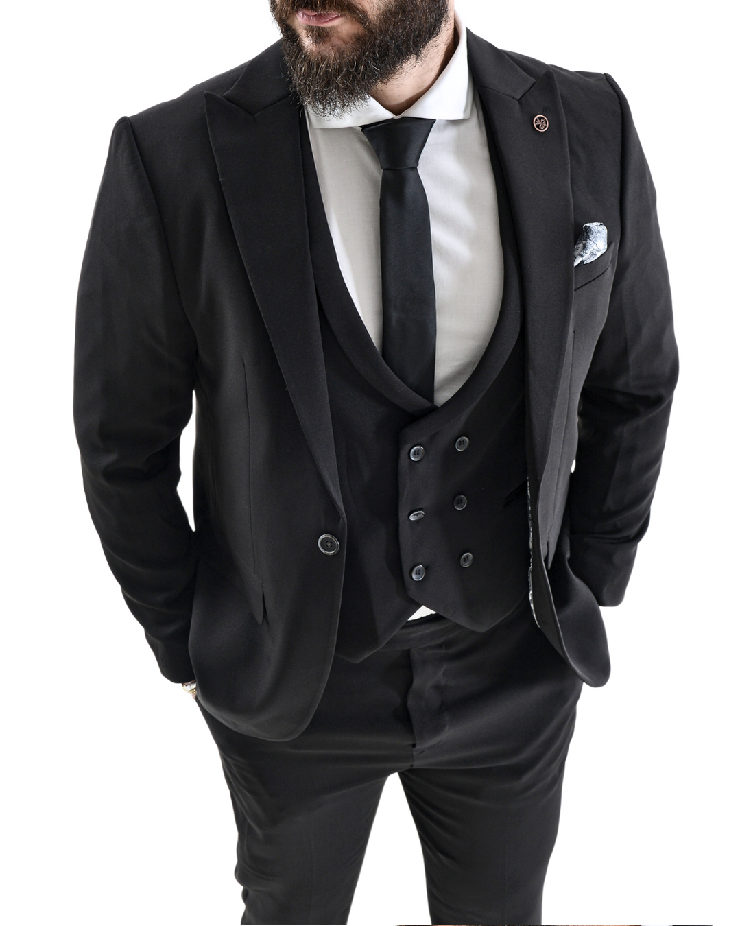 Abito completo elegante con gilet art nero slim monaco