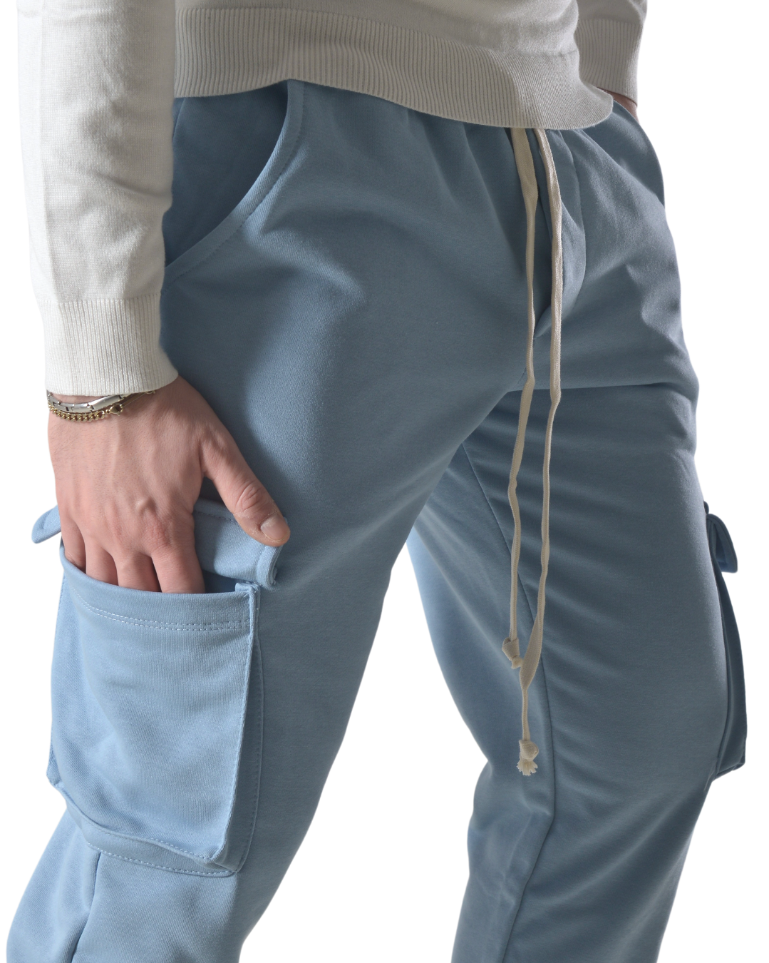 Pantalaccio tuta cargo in cotone art 026 celeste