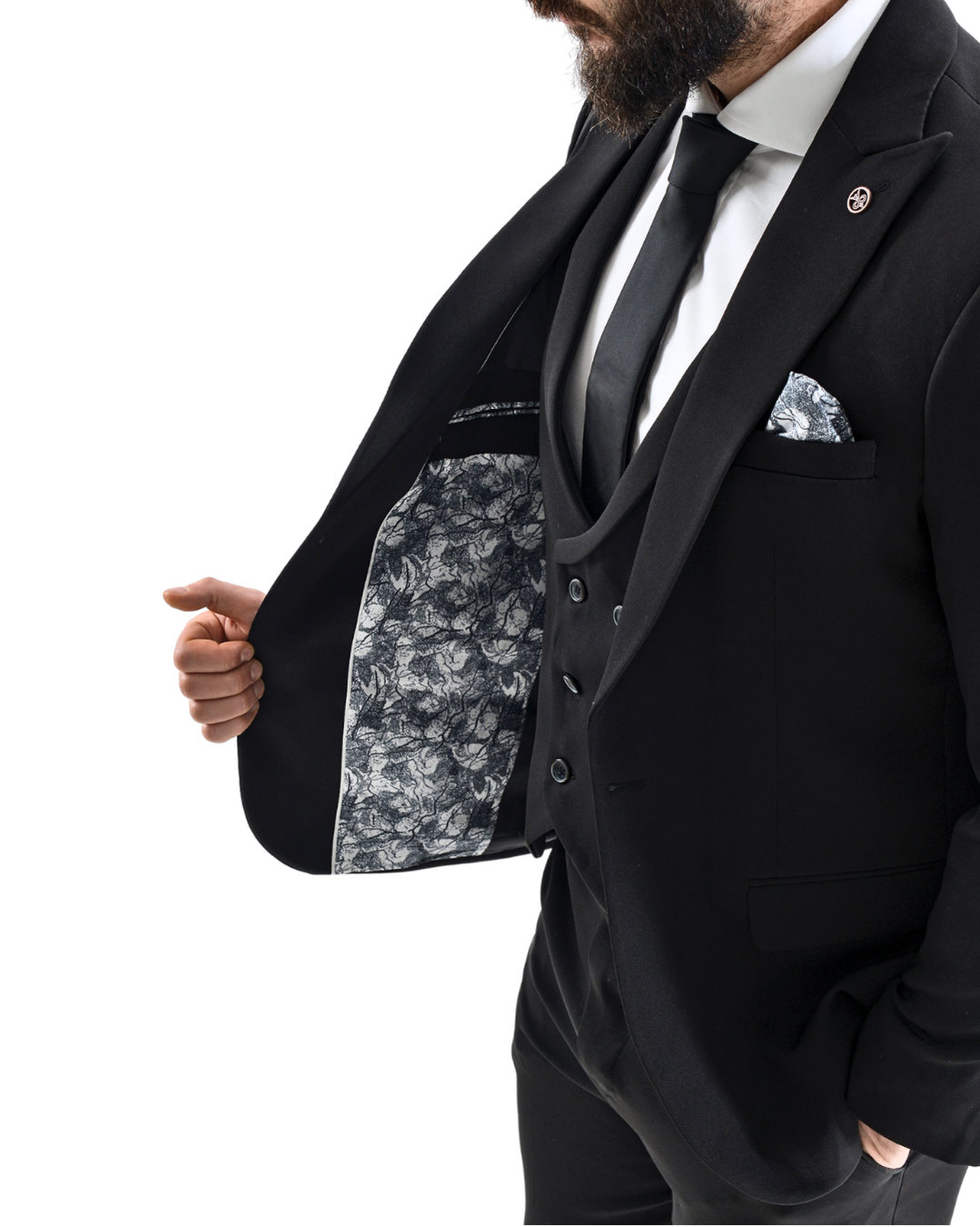 Abito completo elegante con gilet art nero slim monaco