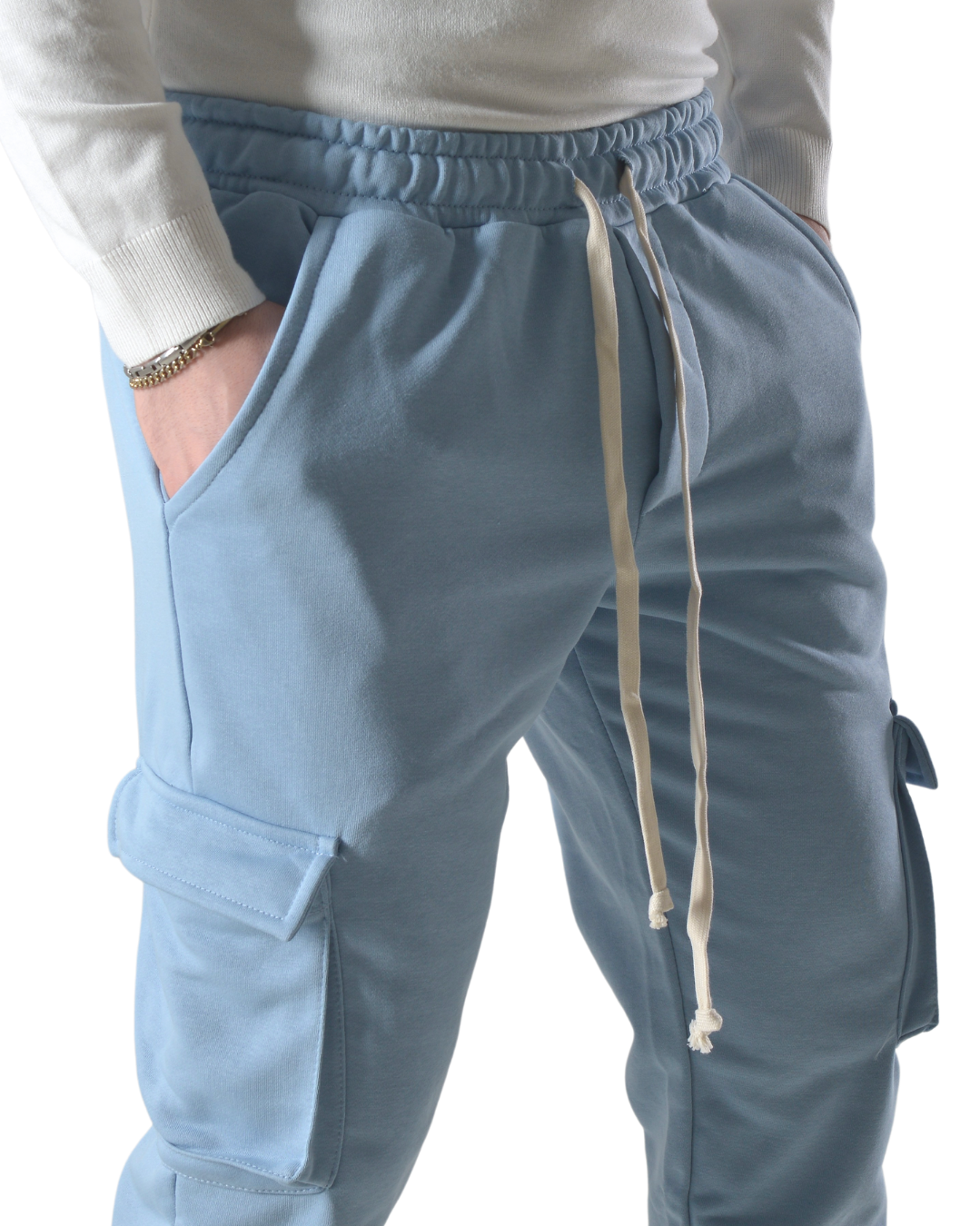Pantalaccio tuta cargo in cotone art 026 celeste