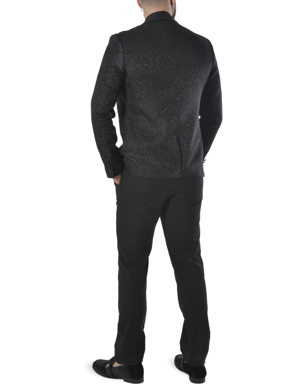 Abito completo elegante con gilet e cravattone art damascato nero