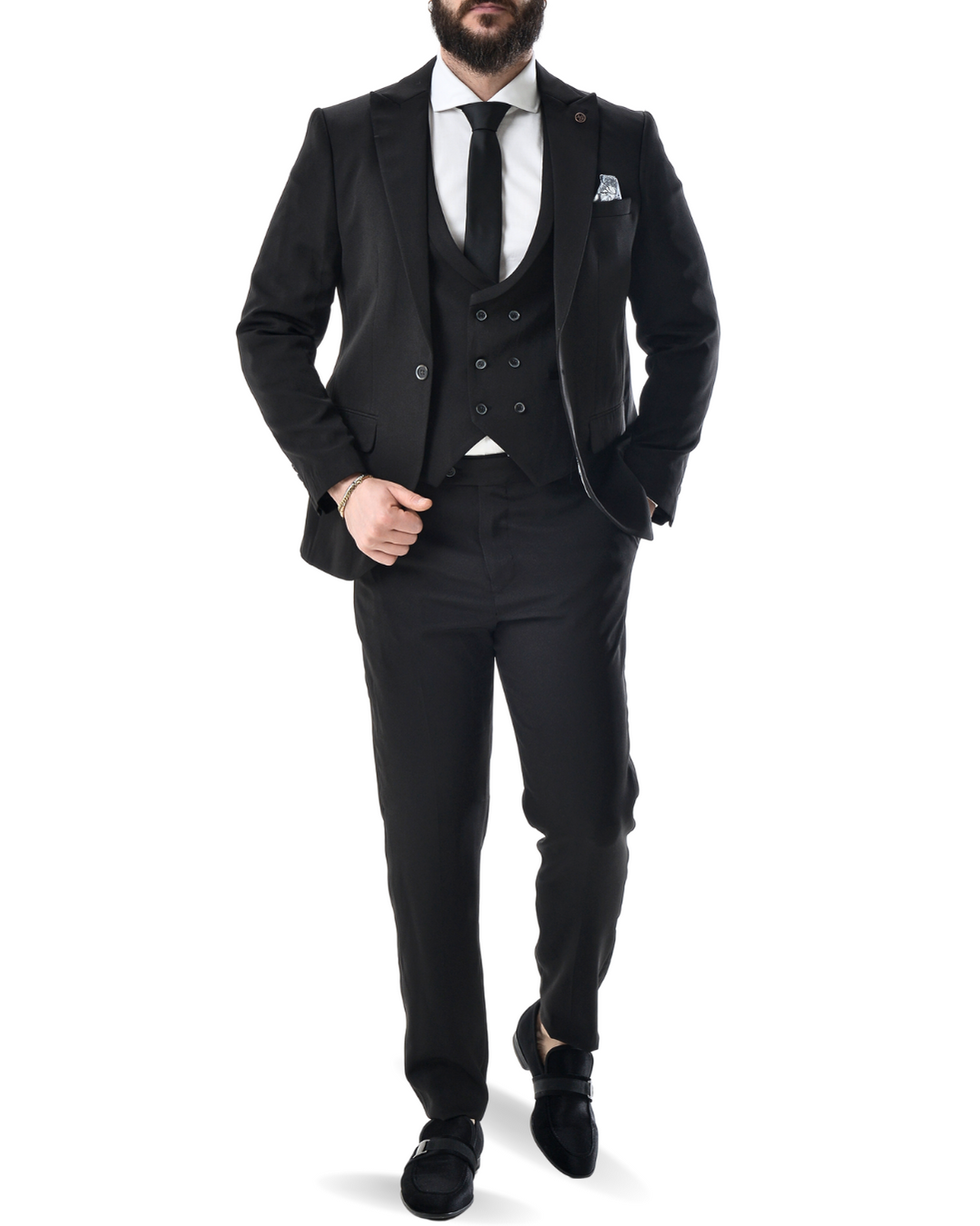 Abito completo elegante con gilet art nero slim monaco