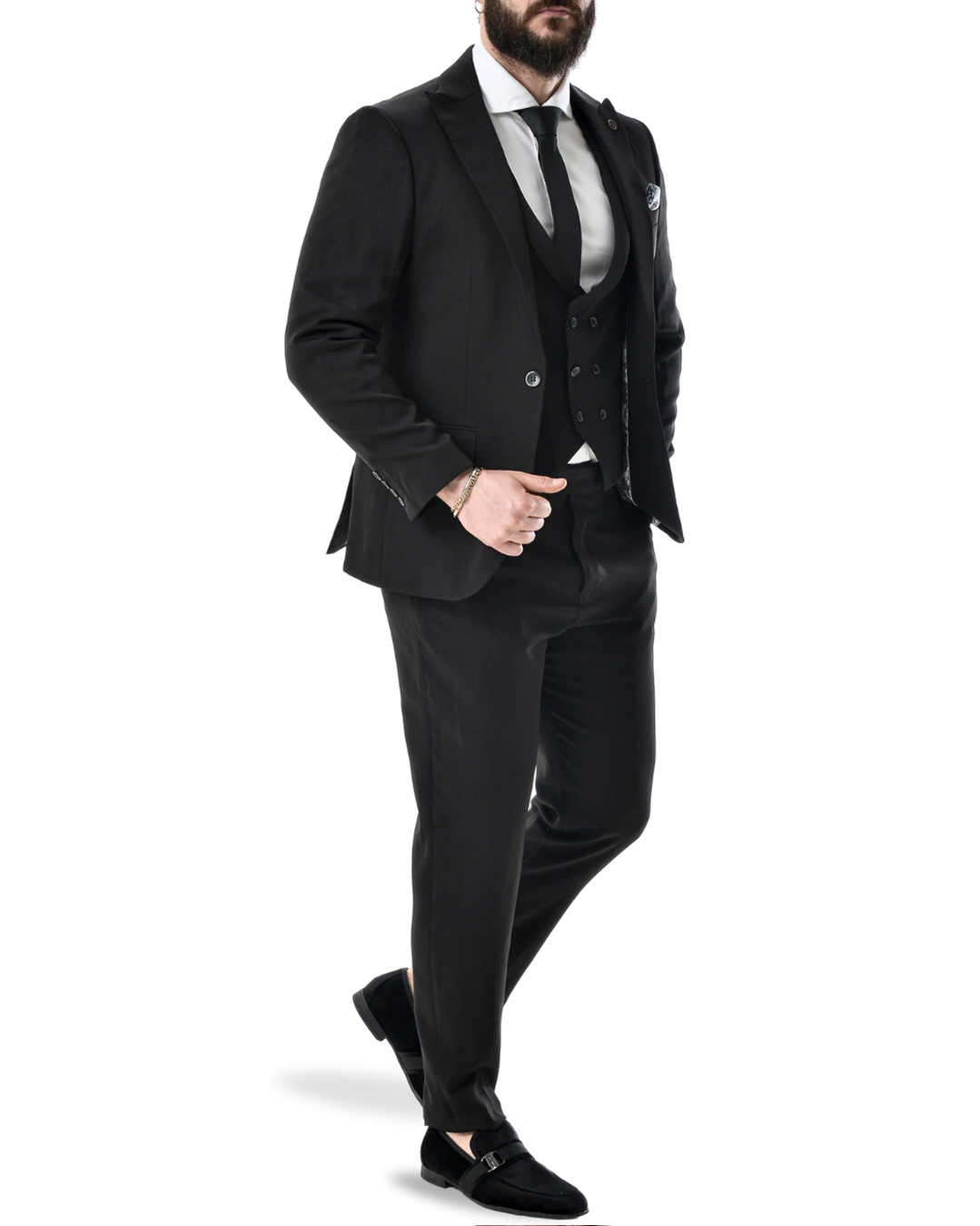 Abito completo elegante con gilet art nero slim monaco
