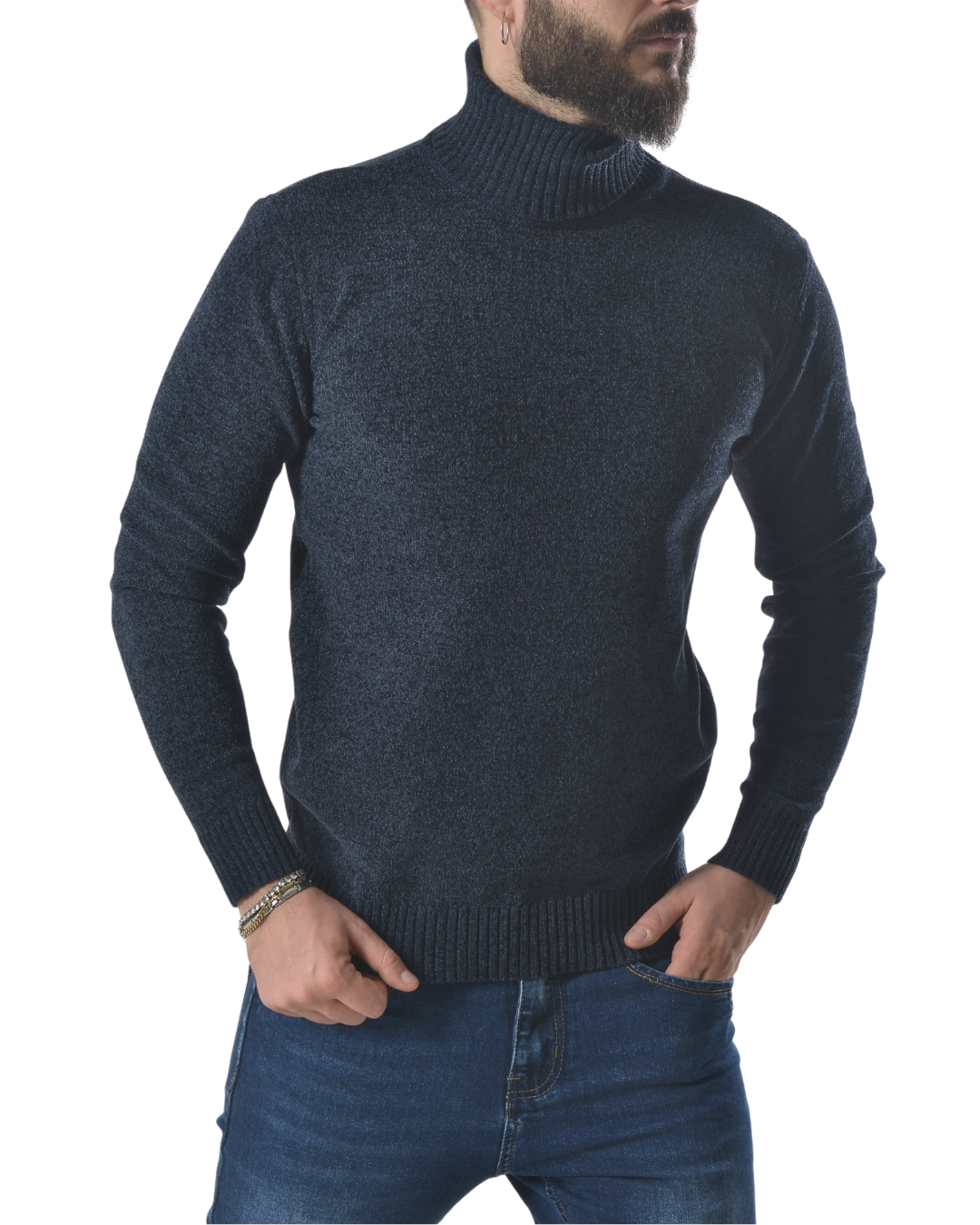 Maglia dolcevita in ciniglia art 709-9 blu scura