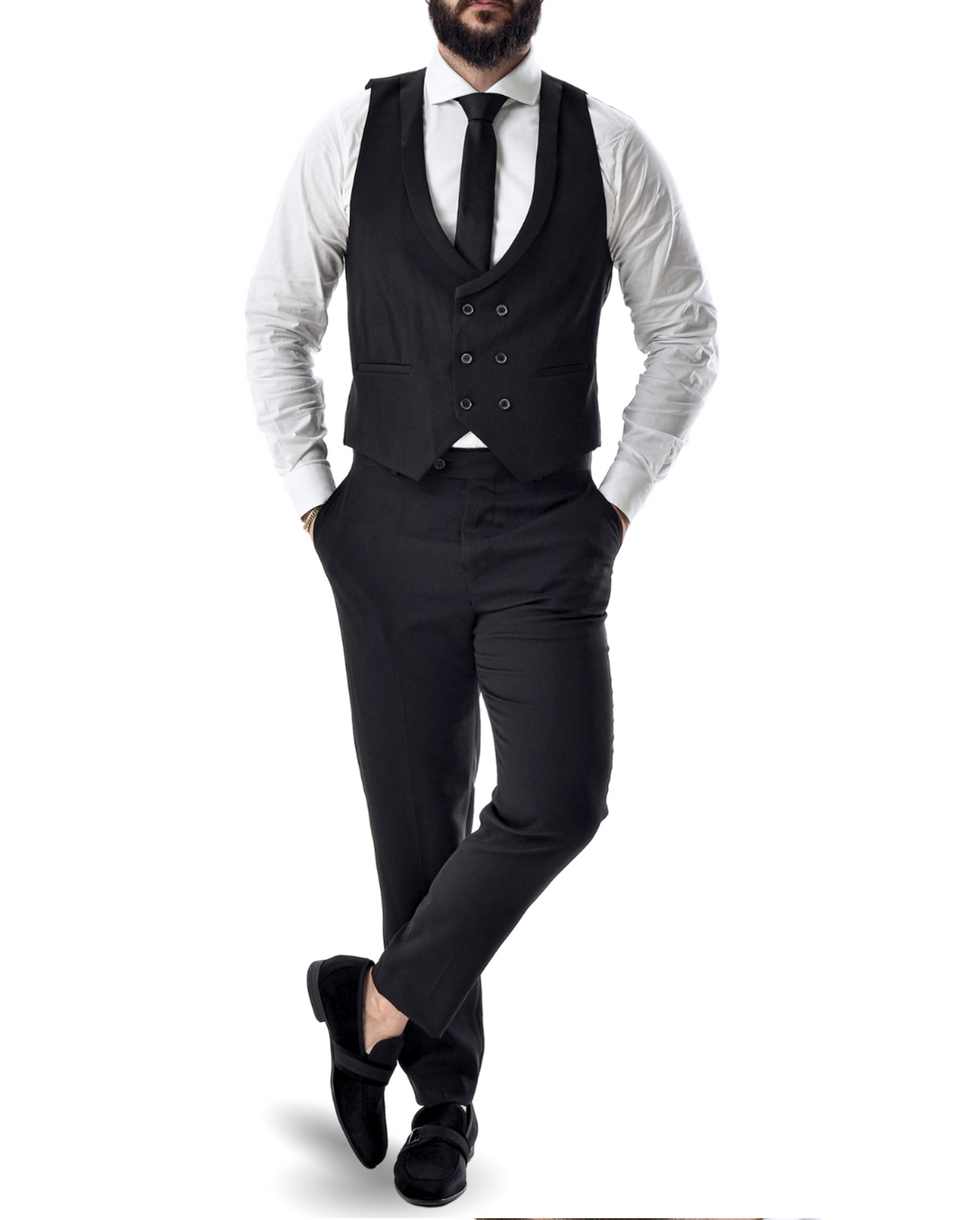 Abito completo elegante con gilet art nero slim monaco