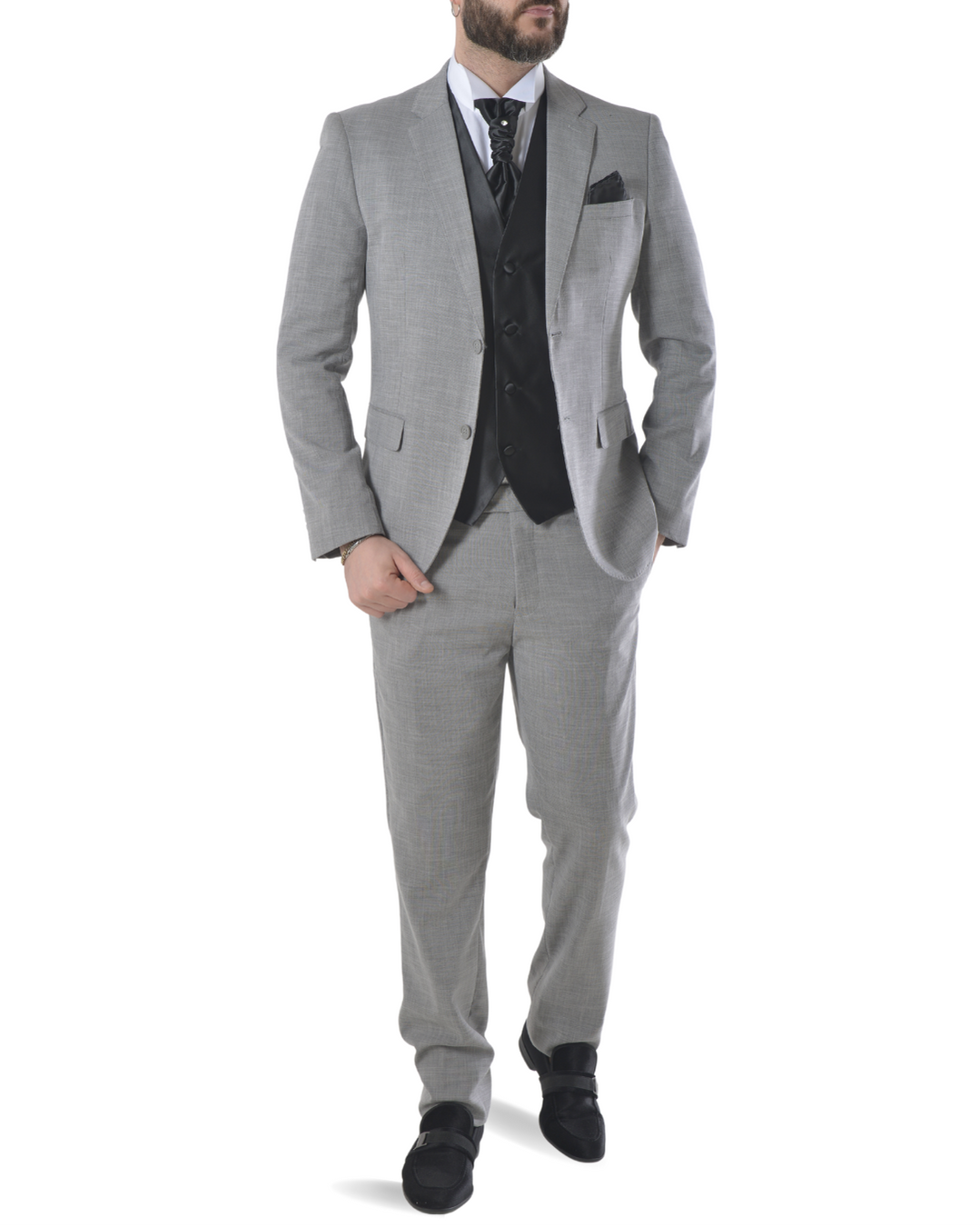 Abito completo elegante con gilet e cravattone art regular grigio fiammato