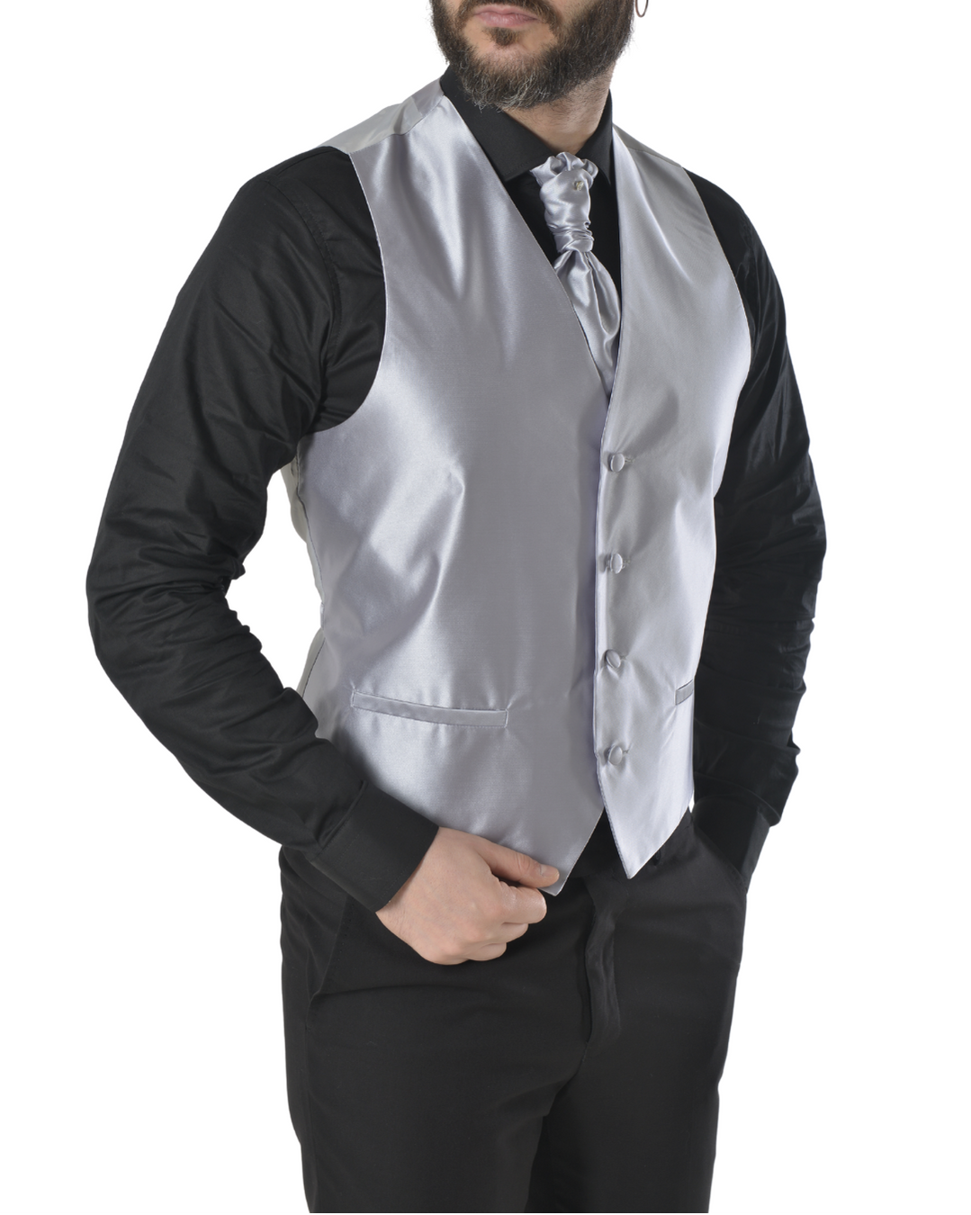 Abito completo elegante con gilet e cravattone art damascato nero
