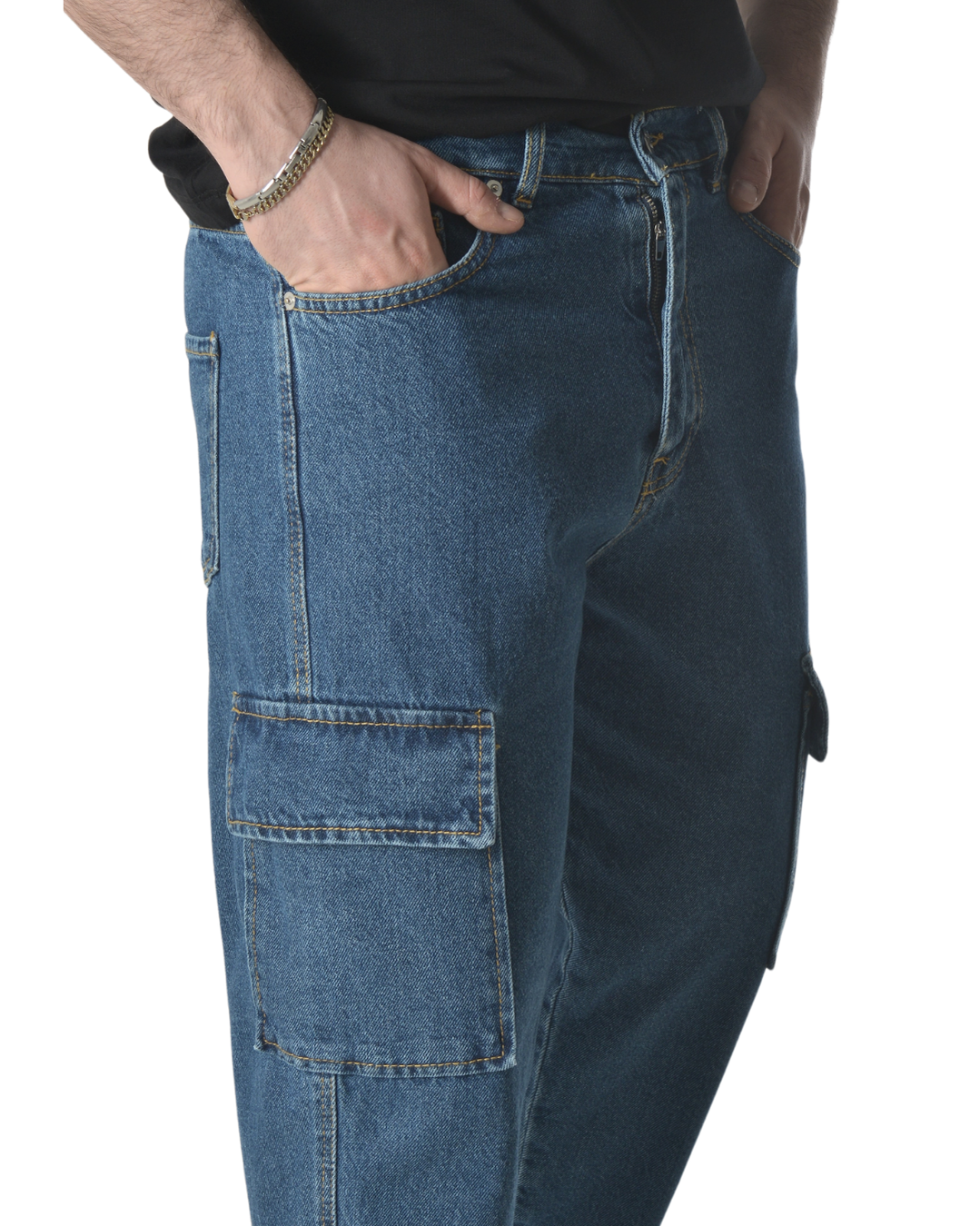 Jeans cargo art ga/2502 loose fit denim blu