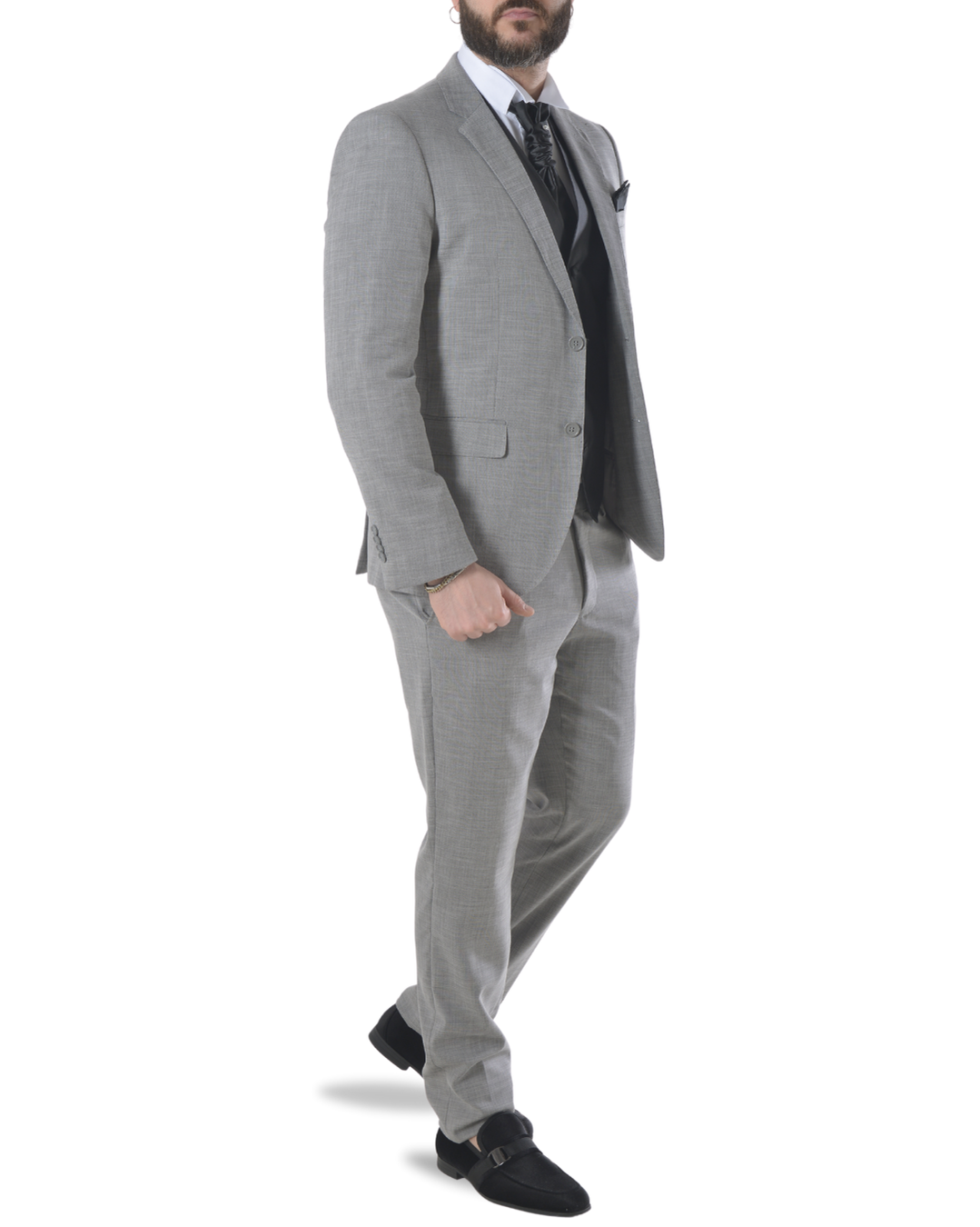 Abito completo elegante con gilet e cravattone art regular grigio fiammato
