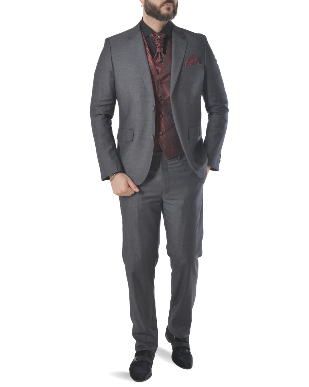 Abito completo elegante con gilet e cravattone art regular grigio scuro