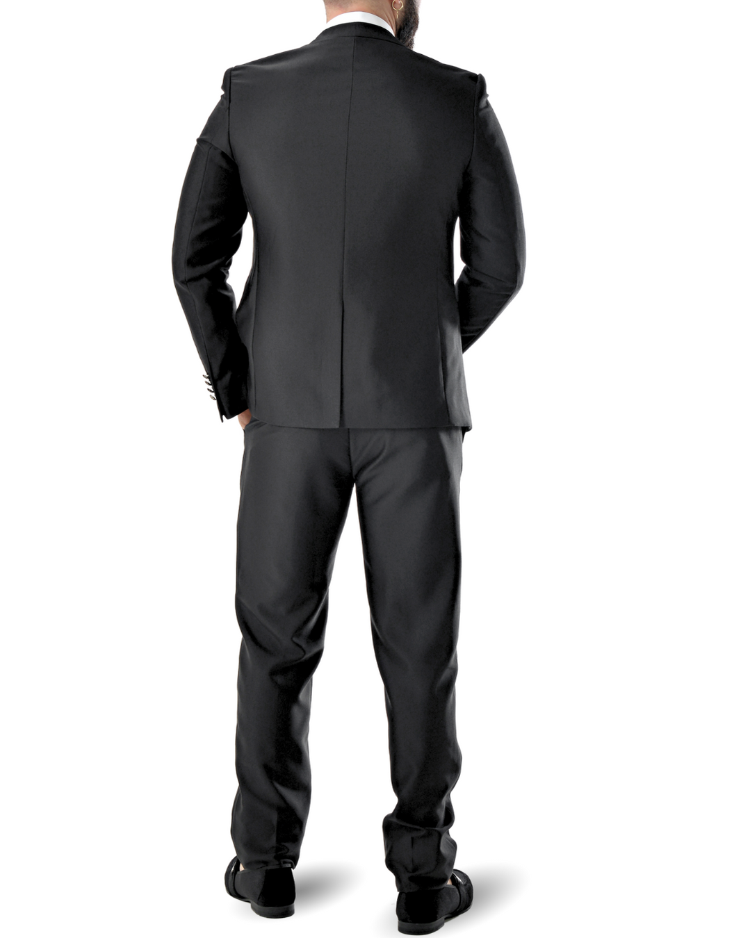 Abito completo elegante con gilet e cravattone art smoking nero e oro