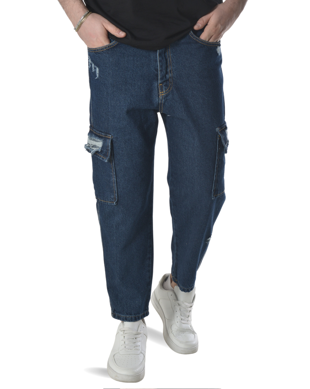 Jeans cargo art ga/2506 loose fit denim blu scuro con rotture