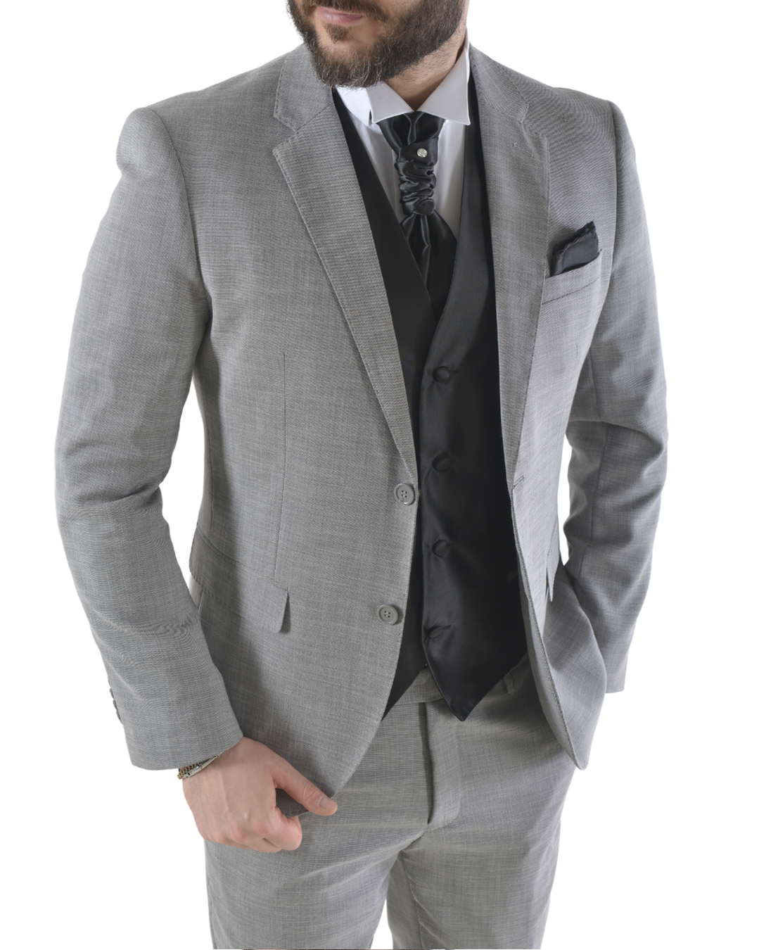 Abito completo elegante con gilet e cravattone art regular grigio fiammato
