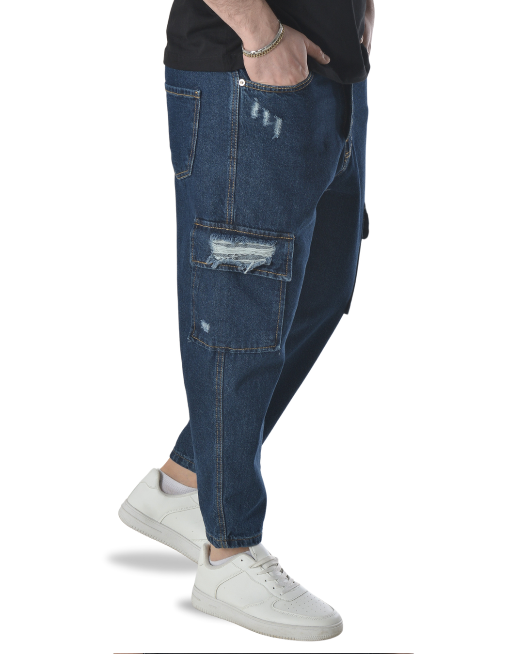 Jeans cargo art ga/2506 loose fit denim blu scuro con rotture