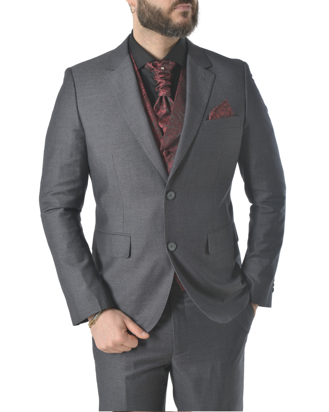 Abito completo elegante con gilet e cravattone art regular grigio scuro